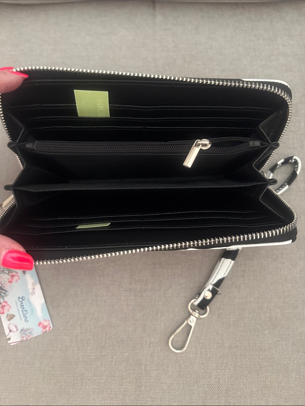 Brentano Black and White Zebra Print Zip-Around Clutch - Picture 5 of 7